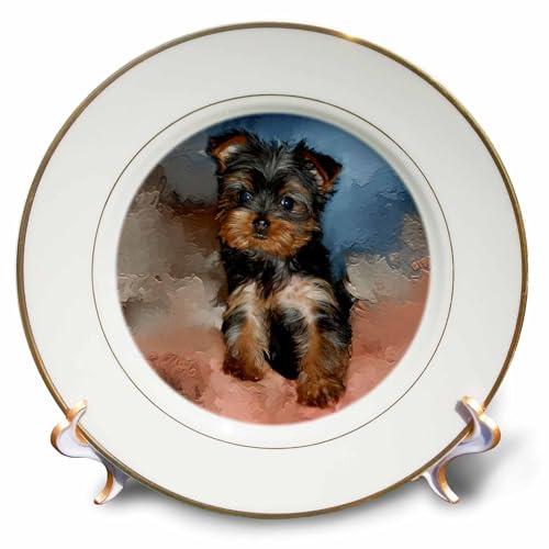 3drose Toy Yorkie Puppy 8-Inch Porcelain Plate