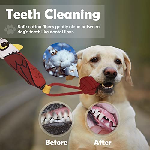 Pinecona Tug Of War Dog Toy, Squeaky Interactive Dog Tug Rope Toy High Break Strength With Ergonomic Handle Natural Cotton Ball, Dog Bite Pull Training For Boredom Medium To Large Dogs - Eagle #TOP4