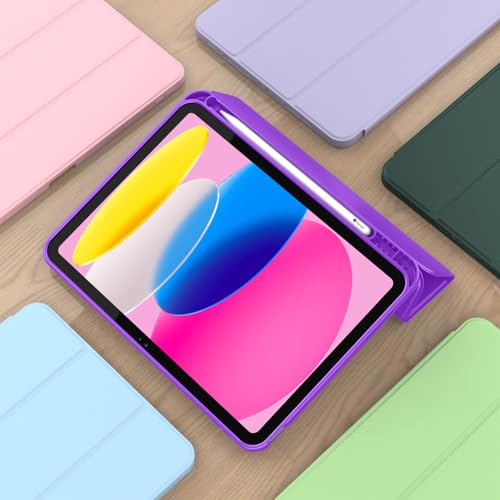 Image of ToaPoia Case for iPad (A16) 11 Inch 2025 /iPad 10th Generation 10.9 Inch 2022, Slim Trifold Stand Protective Cover with Pencil Holder and Soft TPU Back,Support Auto Sleep /Wake (Grape Purple)