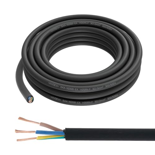 FIRMERST Gummikabel 3x1mm Stromkabel Außenbereich 5 Meter Wetterfest und Flexibel für Gartenbeleuchtung und Werkzeuge