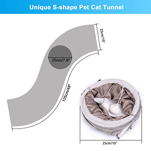 Image of Ownpets S-Shape Cat Tunnel Toy 48 inchL x 10 inchD, for Cats, Puppies & Small Pets | Collapsible for storage, tear-resistant oxford fabric, connects to other tunnel, with peek hole, feather wand, indoor /outdoor
