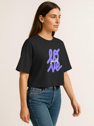 Image of HELLCAT Beige Printed Loose Fit Crew-Neck Crop T-Shirt for Women