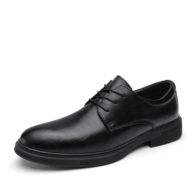 Formal Dress Shoes for Men Lace Up Round Burnished Toe PU Leather Derby Shoes Non Slip Rubber Sole Low Top Slip Resistant Block Heel Prom
