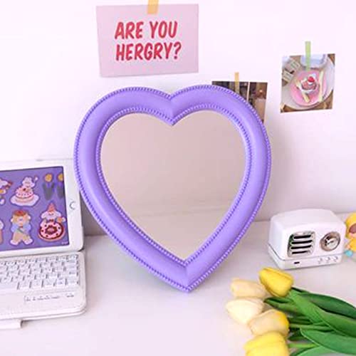 Yyss Pink Love Mirror Desktop Makeup Mirror Wall Mounted Dual-Use Vanity Mirror Girl Room Wall Decoration Heart-Shaped Mirror (Small Pink) #TOP3