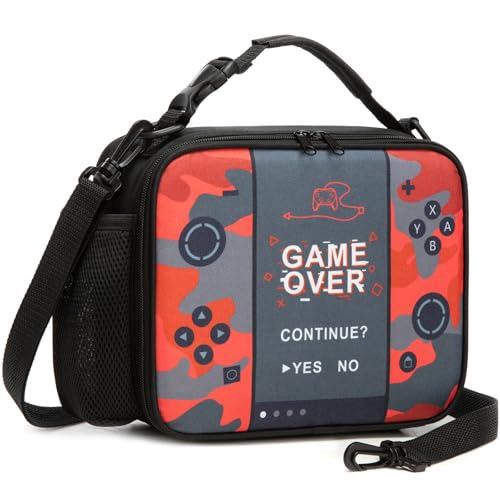 Beaulyn Lunchtasche für Jungen, Gaming kühltasche mit verstellbarem Schultergurt für kids, Wasserabweisend isolierte lunch bag für Schule,Wanderungen,Reisen (Rot)