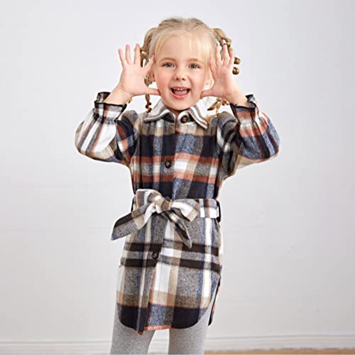 Toddler Girls Casual Plaid Shacket Wool Blend Button Down Long Sleeve Shirt Fall Dresses Shackets (Orange, 6-7 Years)4