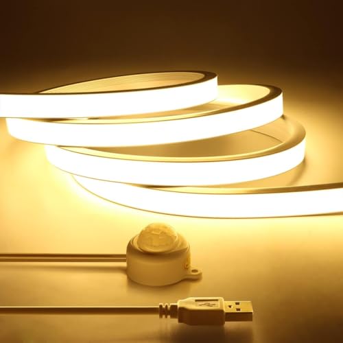 Image of Motion Activated COB LED Strip,5 V USB Motion Sensor Neon LED Strip Lights,6.56FT /2M Waterproof 3500K LED Light Strip, DIY Flexible LED Night Light for Indoor Stairs,Corridor