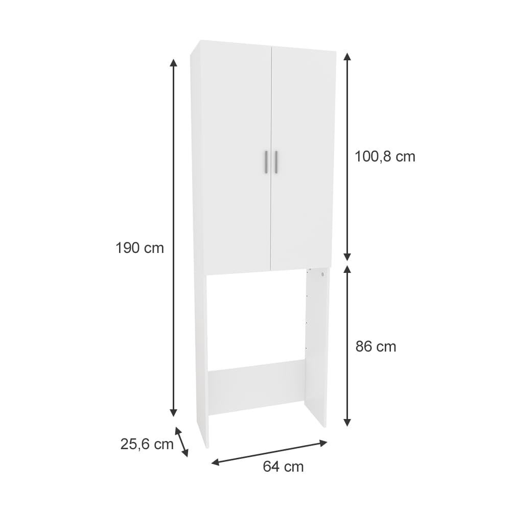 Vicco Mueble de Lavadora Martha, Blanco, 64 x 190 cm | con 2 puertas largas, para almacenar detergente y artículos de baño