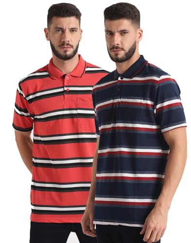 Image of INKKR Striped Men Polo Neck Half Sleeve T-Shirt