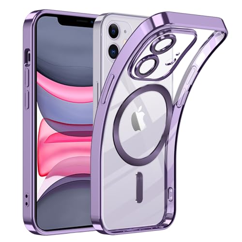 TUUTPU Cover Magnetica per iPhone 11, Custodia Comaptibile con Magsafe Trasparente Antiurto Protezione [Copertura della fotocamera] [Non ingiallente] Sottile Silicone Telefono Clear Case - Viola