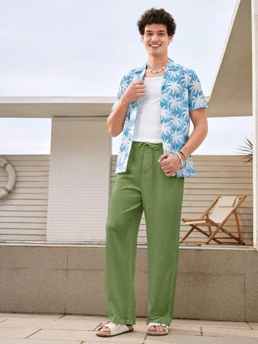 Image of GRECIILOOKS Men's Linen Trousers | Loose Fit Linen-Cotton Casual Pants for Men | Relaxed Office Wear Formal Trousers for Men | Stylish Beige & Pants