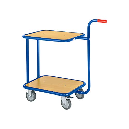 Produktbild von Fetra Griffroller KF4 – Offener Rahmen Mit Kunststoffkasten, 600x400x220 Mm, TPE-Bereifung, Feststeller, Blau RAL 5007