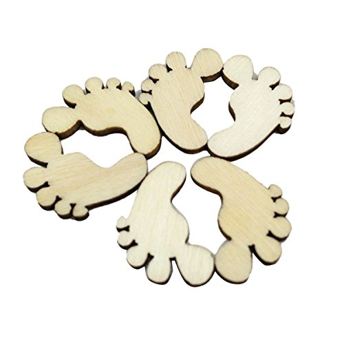 ZUMUii Butterme 50 Pcs Reine Farbe Babyfüße Form Holzknöpfe für das Nähen Scrapbooking & DIY Handwerk (Durchmesser 18mm)