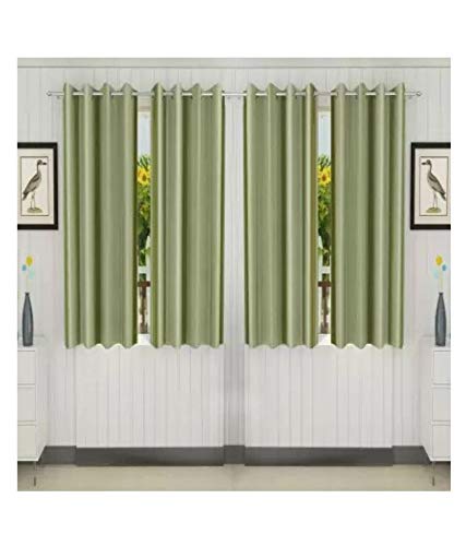 Image of Parda Sansar Polyresin Solid Window Curtain, 5 Feet, Light Green, Pack of 4 | Blackout