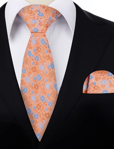Image of Alizeal Mens 3.15inches Exquisite Floral Tie with Small Flower Printed Pocket Square