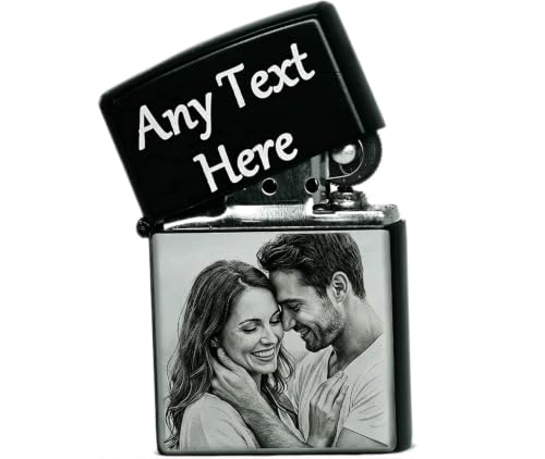 Personalised Photo & Text Engraved Lighter Black