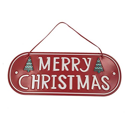 Apanphy® Navidad Puerta Placa, hierro Colgante Ornamento fiestas Decoraciones Etiqueta Colgante Colgante Placa Christmas Hanging Sign Plaque con cuerdas para puerta de ventana de pared (Rojo)