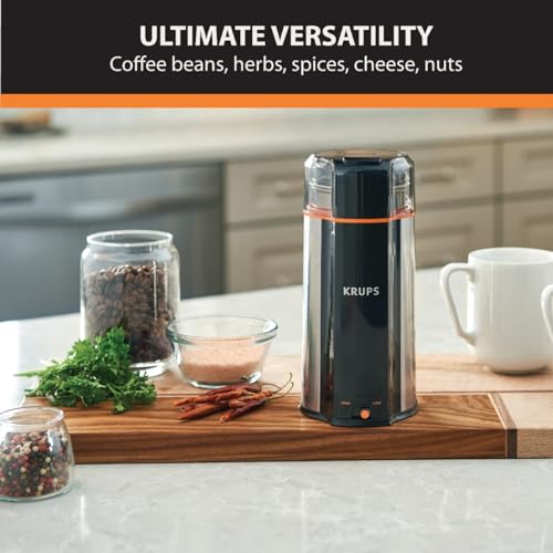 Image of KRUPS: 3oz Coffee Grinder, Ultimate Silent Vortex Plastic and Stainless Steel Grinder with Removable Bowl Mess-Free, 8 Times Quieter, 2 Speeds 240 Watts,Dry Herbs,12 cups ground Silver (Pack of 2)