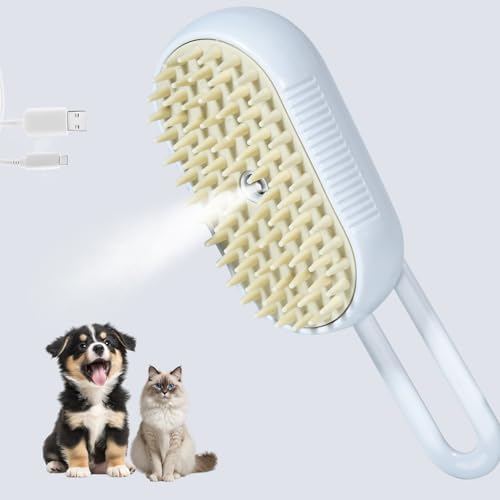 Image of Cat Steam Brush, 4-in-1 Steam Brush For Cats, Electric Misting & Massage Tool For Cat Shedding Control, Gentle Grooming Cleaner, All-in-1 Pet Care Solution(White)
