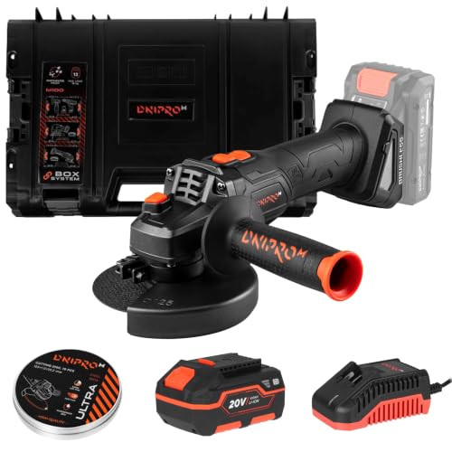 Amoladora Angular Inalámbrica DGA-202SBC 20V Brushless - Radial 125 mm con 6 Velocidades hasta 9.000 rpm, M14, Arranque Suave, Kit con Batería 4Ah, Cargador, 10 Discos y Maletín -por Dnipro-M