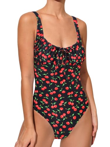 Image of BERLOOK Womens One Piece Swimsuits Floral Push Up Bathing Suit Sexy Tie Slimming Swimsuits for Women Swimwear