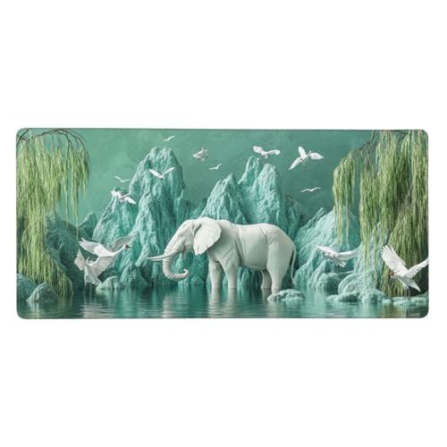 Alfombrilla ratón Elefante & Pájaro 60x30 cm que evita deslizamientos en la mesa