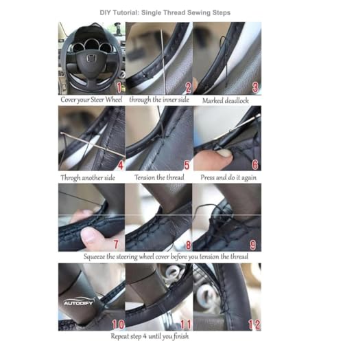 Image of Ten with Orange Stitch Leather Steering Wheel Cover Universal Fit Anti Slip Breathable Comfortable Grip Durable & Stylish for Cars Easy Install Long Lasting ProtectionNon SlipDesign.