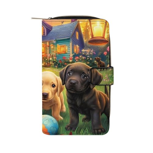 Puppies Dog Play TIme Womens PU Leather Wallet Long Purse Clutch Organizer for Office Travel