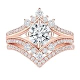 SHELOVES Vintage Crown Shape Wedding Engagement Ring Sets Rose Gold Sterling Silver Chevron Stacking Band Sz 7