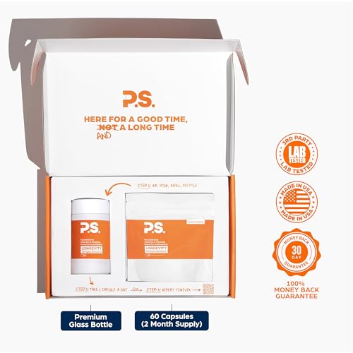 Image of PS Longevity Supplement - Anti-Aging Multivitamin for Men & Women - Premium Methylated B Vitamins, CoQ10, NR, Urolithin A & Natural Antioxidants - Cellular Health, Energy & Memory - 2 Month Supply