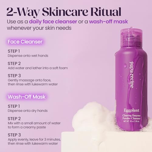 Image of Papa Recipe Eggplant Enzyme Powder Cleanser (1.7oz /50g) - Travel-Friendly Korean Enzyme Powder-to-Foam Face Wash, Oil-Moisture Balance, Hydrating, Gentle Exfoliation, Smooth Texture & Pore Care