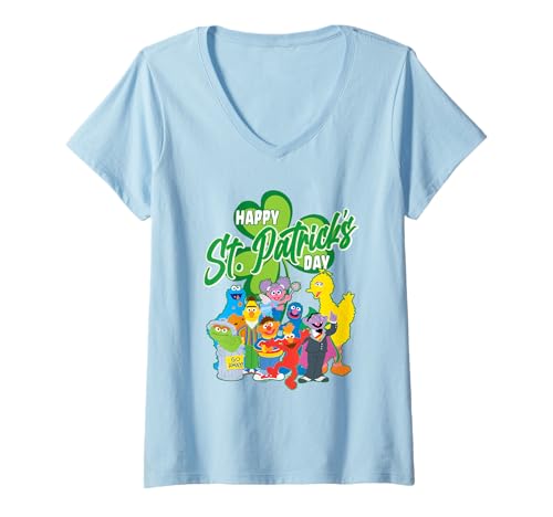 T-shirt Sesame Street vert Saint-Patrick col V confortable pour adulte