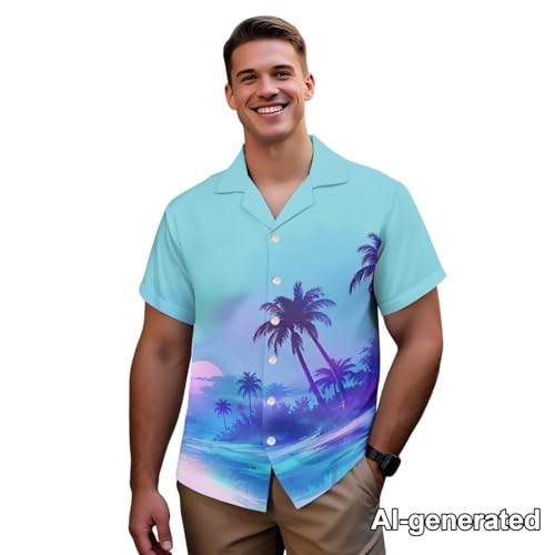 Image of Hawaii Matching Couple Outfits Husband and Wife Clothing Fashionable Mens Casual Shirts Hawaii Dress with Soft Fabric