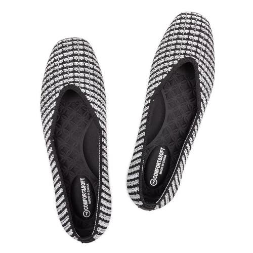 Image of Frank Mully Womens Casual Flat Shoes Square Toe Shoes Knitted Work Flat Comfort Dressy Flat Shoes for Daily Washable