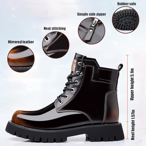 Men's Genuine Leather Lace-Up Platform Chukka Boots Fashion Mirror High Top Side Zipper Lug Sole Combat Boots Outdoor Anti-Slip Four Seasons Booties3