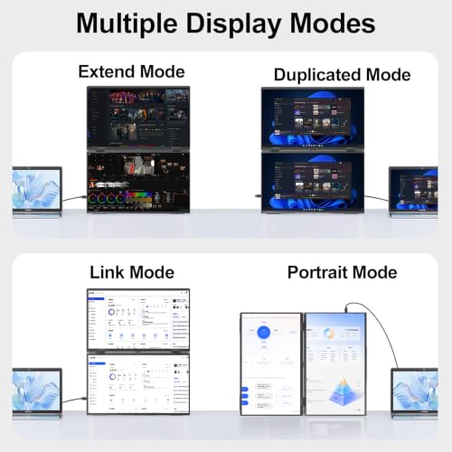 Image of Dual Portable Monitor 18.5 inch 1080P FHD HDR 360 Folding Stacked Triple Laptop Screen Extender, USB-C HDMI Second Monitor for Laptop, Mac, Windows, VESA Mountable(Driver Need)