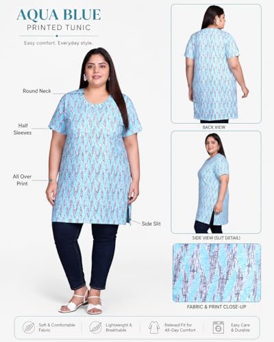 Image of In Love Women's All-Over Printed Cotton Plus Size Longline T-Shirt with Pockets