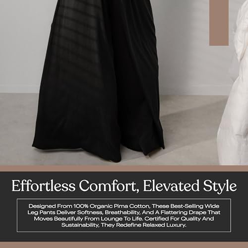 Image of Lunya Organic Pima Wide Leg Cotton Pants for Women - Organic Cotton Palazzo Pants - High Rise Wide Waistband