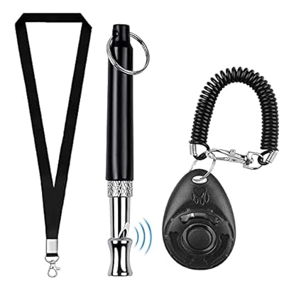 Ultrasonic Dog Whistle for Recall Stop Barking, Professional Dog Training Clicker Set Adjustable Frequencies, Lanyard Included