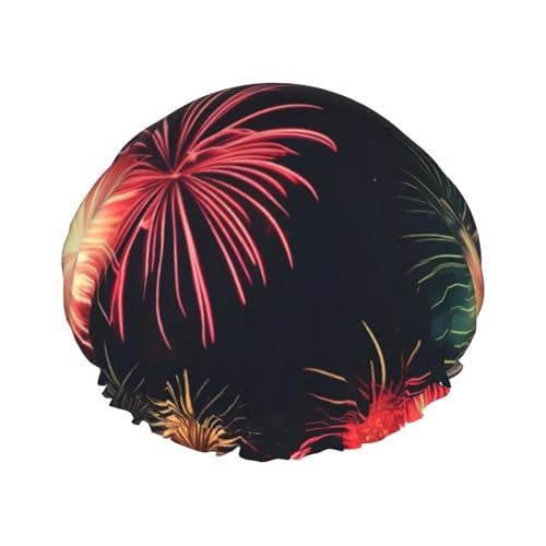 Hermoso gorro de ducha de fuegos artificiales para mujer, gorro de ducha reutilizable, gorro de baño impermeable para mujer, pelo largo