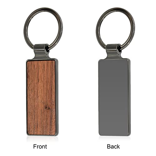 Wood Keychain Blanks - Laser Engraved Keyring Real Leather Keychain Strap Customizable Engravable Name Initials (Brown Yellow) #TOP3