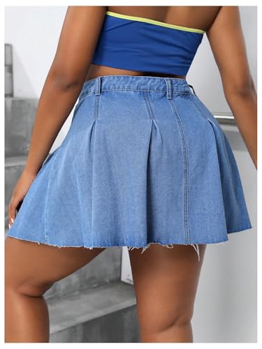 MakeMeChic Women's Plus Size Jean Skirt Pleated Y2k High Waisted Denim Pleated Mini Skirts2