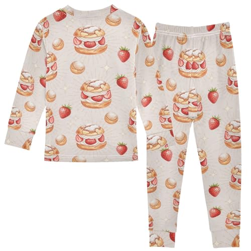 Pajama Sets Long Sleeve Sweet Strawberry Dessert Cake Soft Comfy Sleepwear 2 Piece PJS 3-8T3