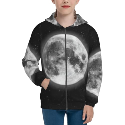 Full Moon and Stars Kids Pullover Hoodies Boys Zip Up Sweatshirts Girls Athletic Clothes with Pocket3