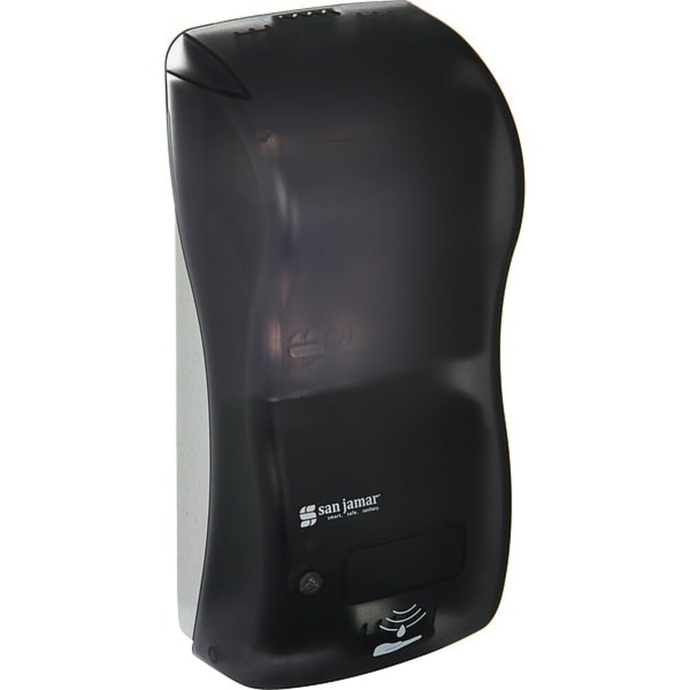 900 mL Wall Mount Automatic Liquid Hand Soap/Sanitizer Dispenser - Plastic by San Jamar / CFS Brands – 5-1/2"W x 4"D x 12"H, Plastic, Black, Model SH900TBK