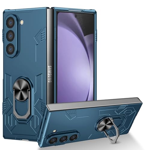 COQUE Galaxy Z Fold 6 Case, Armor Shockproof Phone Case with Rotating Finger Ring Stand, Foldable Phone Shell for Samsung Galaxy Z Fold 6 5G-Blue