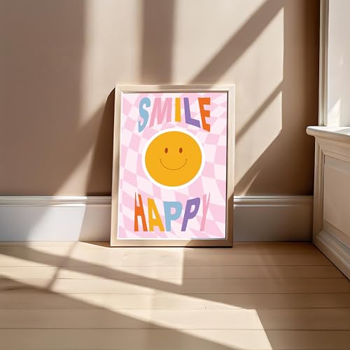 Image of BLINKART Smile Happy Aesthetic Modern Art Walls With Frame | Natural Wood Texture | Living Room Bedroom Office Wall Decoration | Poster Home Decor Frames Wall Bedroom | 12x8 Inches (D70)