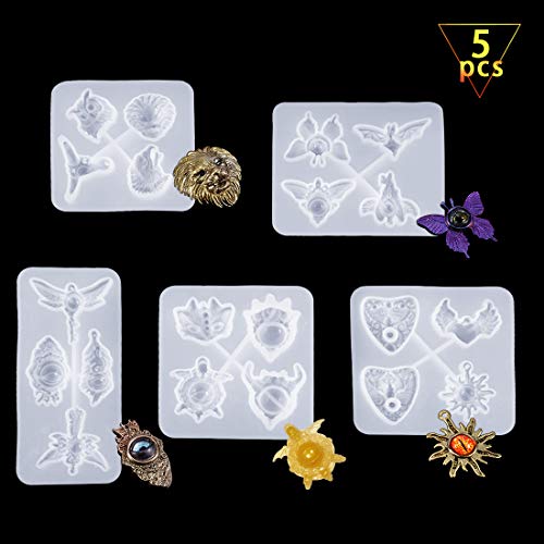 FineInno Lot de 5 moules en Résine époxy en Forme de Diable Oeil, de Libellule de Papillon, de Chat, de Plume, de Pendentifs en Résine Epoxy (Moule de l'oeil du Diable) Cover