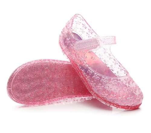 Image of Princess Dress Sandals Jelly Shoes for Toddler Girls Size 8, Blue Bird Nest Layered Lines Mary Jane Flats Childrens Clear Glitter with Hollow-Carved