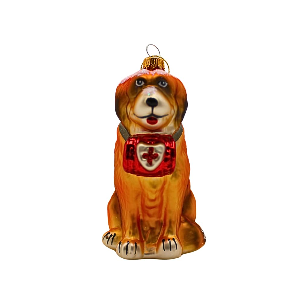 Dekohelden24 Lauschaer Décoration de Noël - Boule de Noël Lauscha en Verre - Décoration de Sapin de Noël - Décoration en Verre Saint Bernard - Marron - en Lauscha - L x l x H 6 x 9 x 11 cm